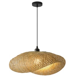 Teru Ji Kaikang Hand Woven Bamboo Pendant Light,23.62 in Bamboo Rattan Ceiling Hanging Light Hand Woven Wicker Chandelier for Living Room Kitchen Dining Room Farmhouse