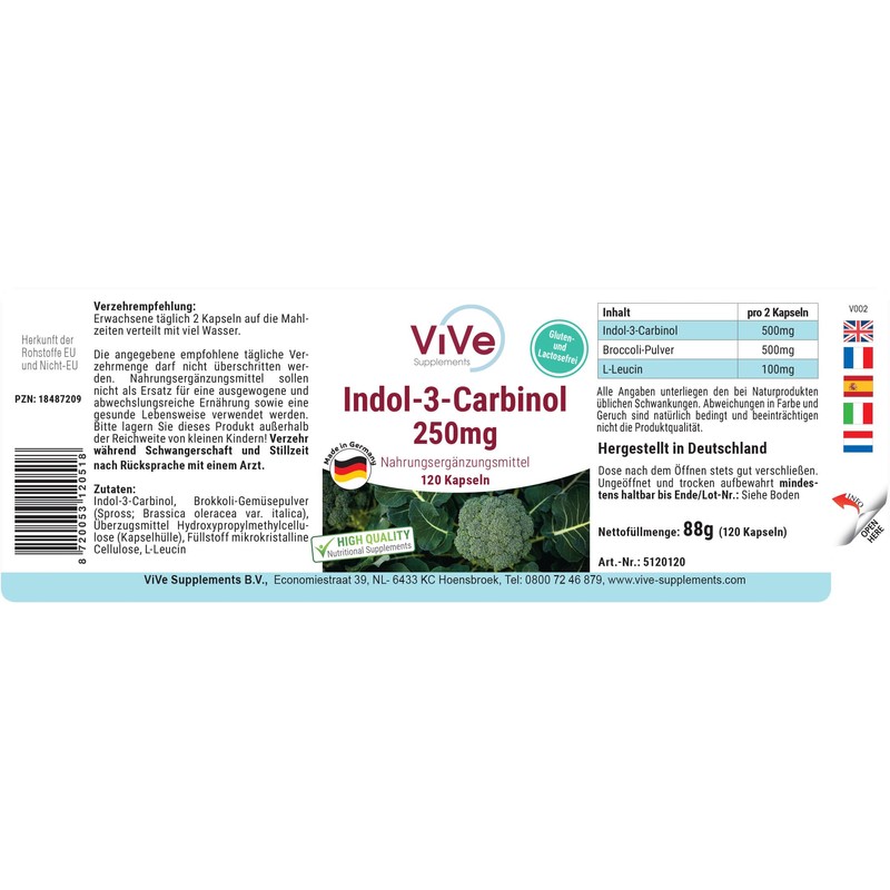 Indole-3-Carbinol, 120 Capsules with Broccoli Sprout Powder, for 2 Months,