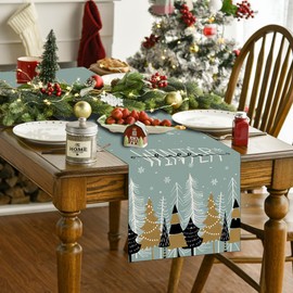 Christmas Decoration Table Runner Christmas Tree Snowflakes Christmas Decoration Seasonal Winter Kitchen Table Decoration Indoor Holiday Party Decoration (40 x 180 cm)
