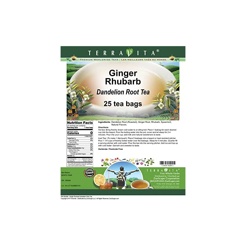 Ginger Rhubarb Dandelion Root Tea (25 tea bags, ZIN: 564266)