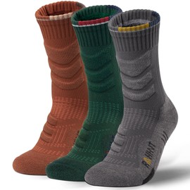 Merino Wool Compression Anti-Blister Hiking Socks Outdoor Walking Crew Socks for Men Women, Thick Warm Winter Cushioned Socks, Seamless Toe Breathable Moisture Wicking, (3 Pairs)