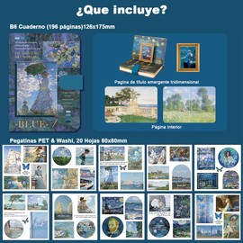 Kit Estético de Álbumes de Recortes, 128 Piezas Bullet Journal Kit Suministros de Albumes de Recortes para Diario de Bala DIY Cuaderno con Cierre Magnético Pegatinas Decorativo Regalo para Niña Amiga (Azul)