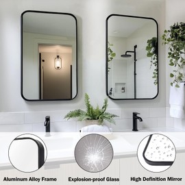 Sunniry Black Bathroom Mirror, 22x30 Inch Mirrors for Bathroom Sink, Black Aluminum Metal Frame, Wall Mounted Rectangle Mirrors for Bathroom, Livingroom, Bedroom, Hangs Horizontally or Vertically.