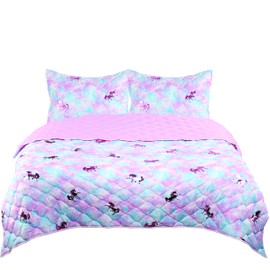 Tadpoles 3-Piece Girls Unicorn Quilt Set | 1 Twin Bed Size Quilt & 2 Standard Shams | Made of 100% Micro-denier Polyester Fiber | Soft, Smooth & Durable | Ideal for Teens | Metallic Pink Unicorns