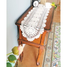 Hetao 12x51 100% Cotton Handmade Crochet lace Table Runners Oblong Tablecloth Doilies Doily,Beige