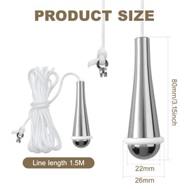 ASIRYVA 1 Pcs Bathroom Light Pull, Chrome Teardrop Pull Cord Handle with 150cm White Nylon String Extension for Bathroom Toilet Ceiling Light Fan Blind