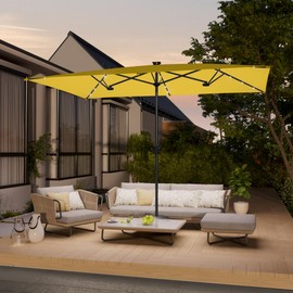 Bonosuki 10 x 6.5FT Large Patio Umbrella with Solar Lights, Outdoor Double-Sided Rectangle Market Umbrella with 6 Sturdy Ribs UV Protection for Market, Garden, Deck, Backyard, Pool(No Base)