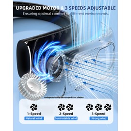 JIAGE Neck Fan, Portable Fan 360° Cooling Bladeless Personal Fan - 5200mAh USB Rechargeable Wearable Fan for Travel, Birthday Gifts for Men, Women, Mom, Dad, Carbon Black