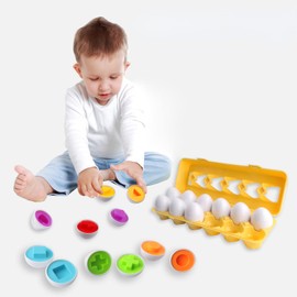GIGIPIG Toddler Toys Matching Eggs Color & Shape Recoginition Sorter Puzzle, Fine Motor & Sensory Toys, Early Learning Educational Montessori Toy for Boys Girls 3 Years Old (12PCS)