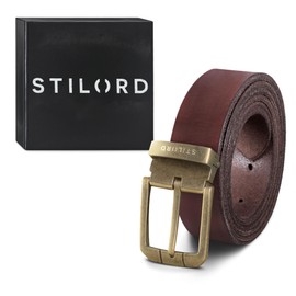 STILORD Leather Belt Men's Brown Universal Shortenable for Casual Business and Jeans 34 mm Leather Belt 100% Genuine Leather in Shabby Box Cresto - Brown, Colour: Antique Buckle - Bronze V, Antique