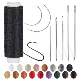Ftyiwu Waxed Thread, Upholstery Needle and Thread 32 Yards with 7PCS Hand Sewing Needles for Home Upholstery Carpet Canvas Repair Leather Sewing (Black)