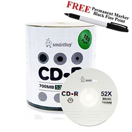 Smartbuy 100-disc 700mb/80min 52x CD-R Logo Top Blank Recordable Disc + Black Permanent Marker