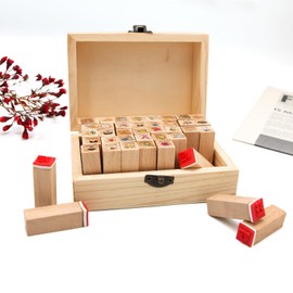 SONGER 40PCS Cute Mini Wood Rubber Stamp Set DIY Diary Scrapbook Stamp Set, Art Stamps for Scrapbook, DIY Card Making, Bullet Journals and Arts & Craft Decoration Supplies