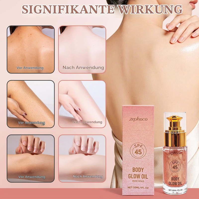 Bronzer Highlighter Oil SPF45, Bronzer Shimmer Body Oil with Glitter