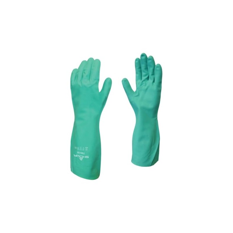 SHOWA 730 Chemical Resistant Gloves, 15-mil Nitrile with Cotton Flock