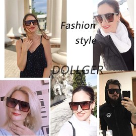 Dollger Retro Square Sunglasses Women Men Large Fashion Flat Top Big Frame Shades, Tea