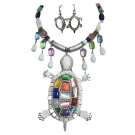 Claire Kern Creations Big Mother of Pearl Gemstone Turtle Pendant Handmade Necklace Earrings