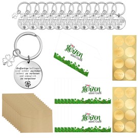 RAFIYU 52 pieces farewell gift for colleagues, lucky charm key chain, kraft paper envelopes, thank you cards, thank you stickers, small thank you gifts, suitable for job change colleagues