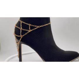 Triangle Women Gold Metal Chain Boot Bracelet Anklet Shoe Triangle Charm Adjustable Size
