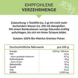 Bio Matcha Pulver Tee 500g | Premium Matchapulver | 100% rein ohne Zusatzstoffe | Der König unter den Grüntees