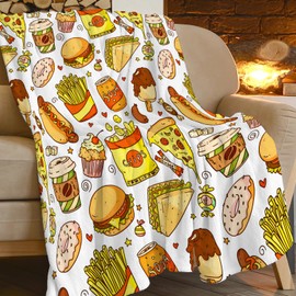 Food Blanket Gift for Girls Women Ultra Soft Cozy Fleece Fast Food Throw Blankets Fuzzy Plush Bedding Pizza Hamburger Donut Coffee French Fries Blanket for Bed Kids Adults 50"x40"