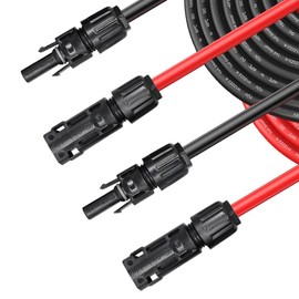 30FT 8AWG (10mm²) Solar Panel Extension Cable, 1500V 70A Solar Wire with IP68 Male and Female Connector, (1Black + 1 Red,30FT 8AWG)