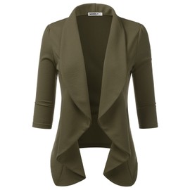 Doublju Womens Plain Simple Thin Lightweight 3/4 Sleeve Open Blazer Jacket with Plus Size Olive X-Large