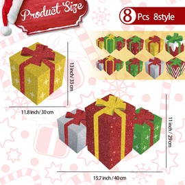 Queekay 8 Pieces Christmas Yard Signs Glitter Gift Box Outdoor Lawn Decorations with 16 Stakes Funny Holiday Present Box Yard Decorations for Christmas Home Lawn Party Supplies