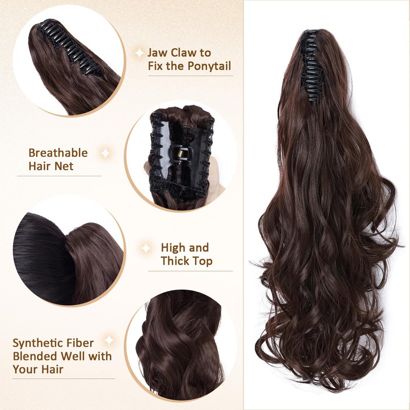 TESS Ponytail Clip Extensions, 45 cm Wavy Ponytail Hairpiece, #M4