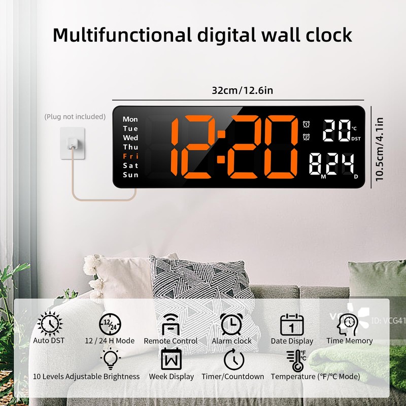 Koolertron Digital Wall Clock, 13-inch Large Display, LED Digital Clock