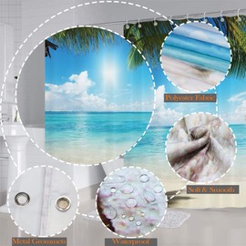 NiCoLa Shower Curtain Beach Scene Curtains for Bathroom Shower with 12 Hooks, 3D Waterproof Shower Curtain, Washable Shower Curtains for Wet Room 72 * 72 Inch