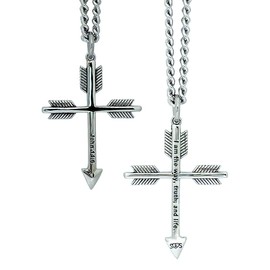Shields of Strength Men’s Stainless Steel Arrow Cross Necklace John 14 Bible Verse Truth Target Forgiveness Hope Faith Inscribed Verse Everyday Wear