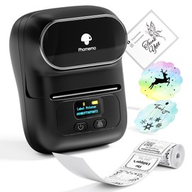 Phomemo M110 Label Makers - Barcode Label Printer Bluetooth Label Maker Portable Thermal Printer for Small Business, Address, Barcode, Logo, Clothing, Mailing, Sticker Printers for Phones & PC, Black