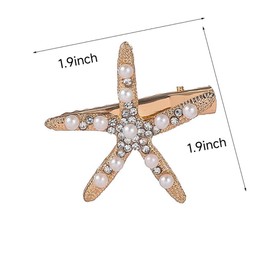 3Pcs Starfish Hair Clips, Gold Rhinestone Pearls Hair Pins, Sea Star Hair Barrettes, Mermaid Hair Accessories, Wedding Headpiece for Women, Bride,Girls