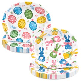 Lejof 50 Pcs Easter Oval Paper Plates -10" x 12" Heavy Duty Party Plates for Easter Party