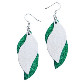 Green & White Earrings for Women - Sports Cheerleader Earrings (Snowy White & Forest Green)