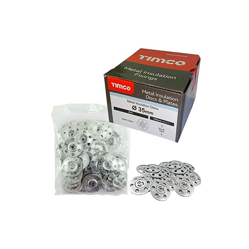 200x TIMco MID35 35mm Metal Insulation Discs Washers Wall and