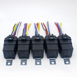 Losato 5-Piece 40/30 amp 12VDC Waterproof Relay with Harness 5-pin Waterproof Relay, Heavy Duty 12/16AWG tinned Copper Wire, 12VDC Waterproof 5-pin SPDT Pure Copper Coil Relay.