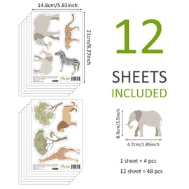 funlife 48 PCS Boho Woodland Animals Wall Decals Peel and Stick, Elephant Forest Deer Kids Wall Stickers, Boho Zebra Wall Art Decor for Kids Bedroom Nursery Room Playroom Living Room