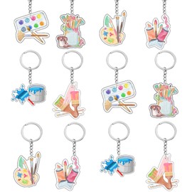 24Pcs Art Paint Keychains Party Favors Splatter Palette Brush Acrylic Keychains Art Paint Keyrings Gifts Accessories for Kids Artist Birthday Party Gift Supplies