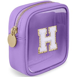 LOFOWN Initial Clear Makeup Bag Small Cosmetic Bag Travel Toiletry Bag Clear Zipper Pouch Purse Organizer Bags for Women (Purple, H)