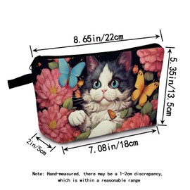 MoCaliduccious Cat Flowers and Butterflies Print Women Makeup Bag Travel Cosmetic Bag Organizer Small Zipper Toiletry Bag