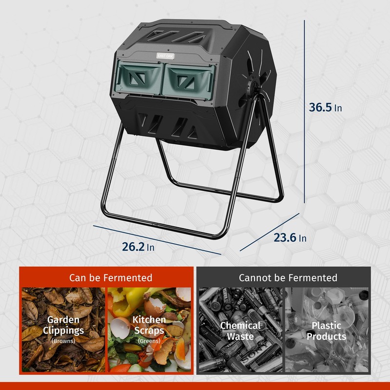 EAST OAK Compost Tumbler Outdoor, 43-Gal Dual Chamber Compost Bin