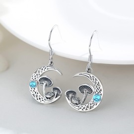 Mushroom Turquoise Earrings 925 Sterling Silver Celtic Crescent Moon Dangle Drop Earrings Mushroom Jewellery Gifts for Women Girls