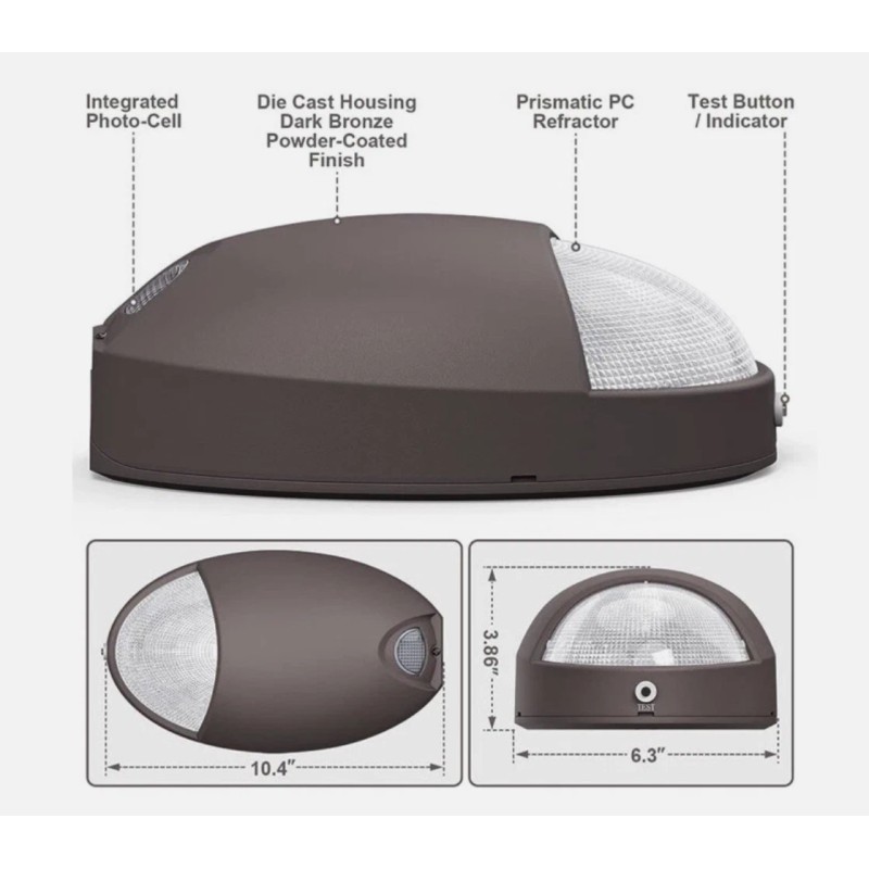 E2 Lighting 12W LED Emergency Wall Pack Light with 90