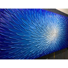 Amei Art Paintings,24X48 inch Oil Hand Painting Flower Paintings 3D Hand-Painted On Canvas Abstract Artwork Art Wood Inside Framed Hanging Wall Decoration Heavy Textured Abstract Oil Painting (Bright Blue)