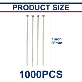 1000 Pcs 1 Inch Sewing Pins Stainless Steel Head Pins Straight Fine Satin Pin Needles for Dressmakers Fabric Tailoring Crafts Jewelry Sewing Projects