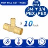 (10 Pack) Lidertik Pex Fittings Reducing Tee Brass Crimp Pipe,