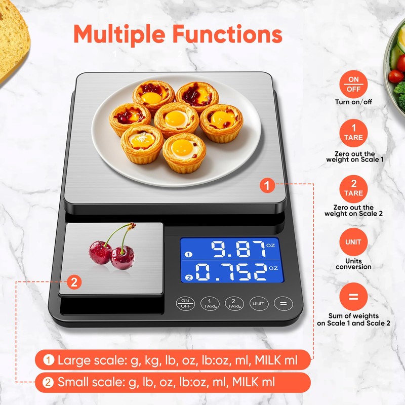 KUAIVO 0.001 oz / 33 lb Dual Platform Kitchen Scale, Digital Food