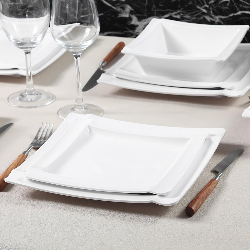 Yummost Square Melamine Dinnerware Sets of 12 Pcs,Square Plates and